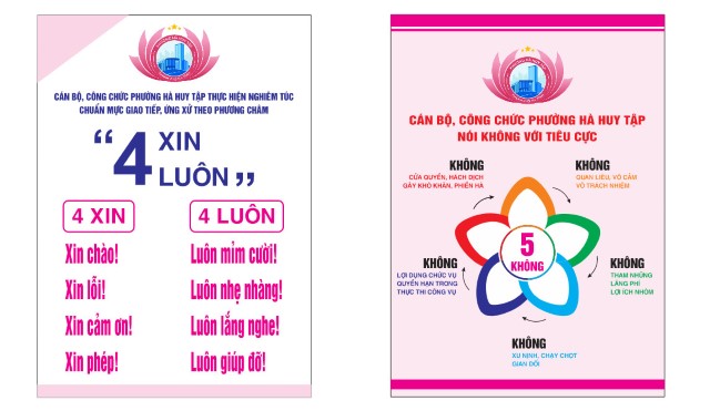 Cán bộ, công chức phường Hà Huy Tập thực hiện nghiêm túc chuẩn mực giao tiếp ứng xử " 4 XIN" " 4 LUÔN" và nói không...